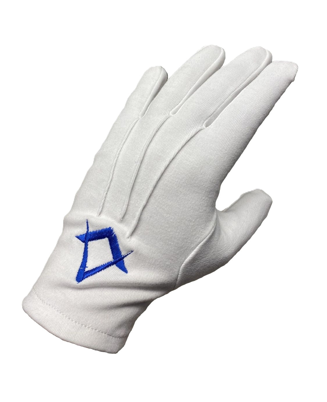 WHITE COTTON GLOVES c/w DARK BLUE SQUARE & COMPASSES Riverside Regalia