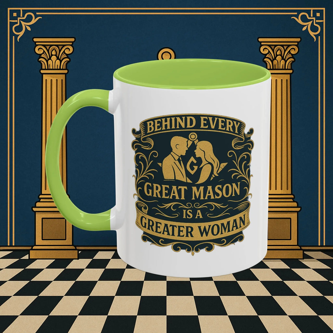 Masonic Mugs – Behind Every Great Mason (Accent Coloured 11oz Mug) Printify