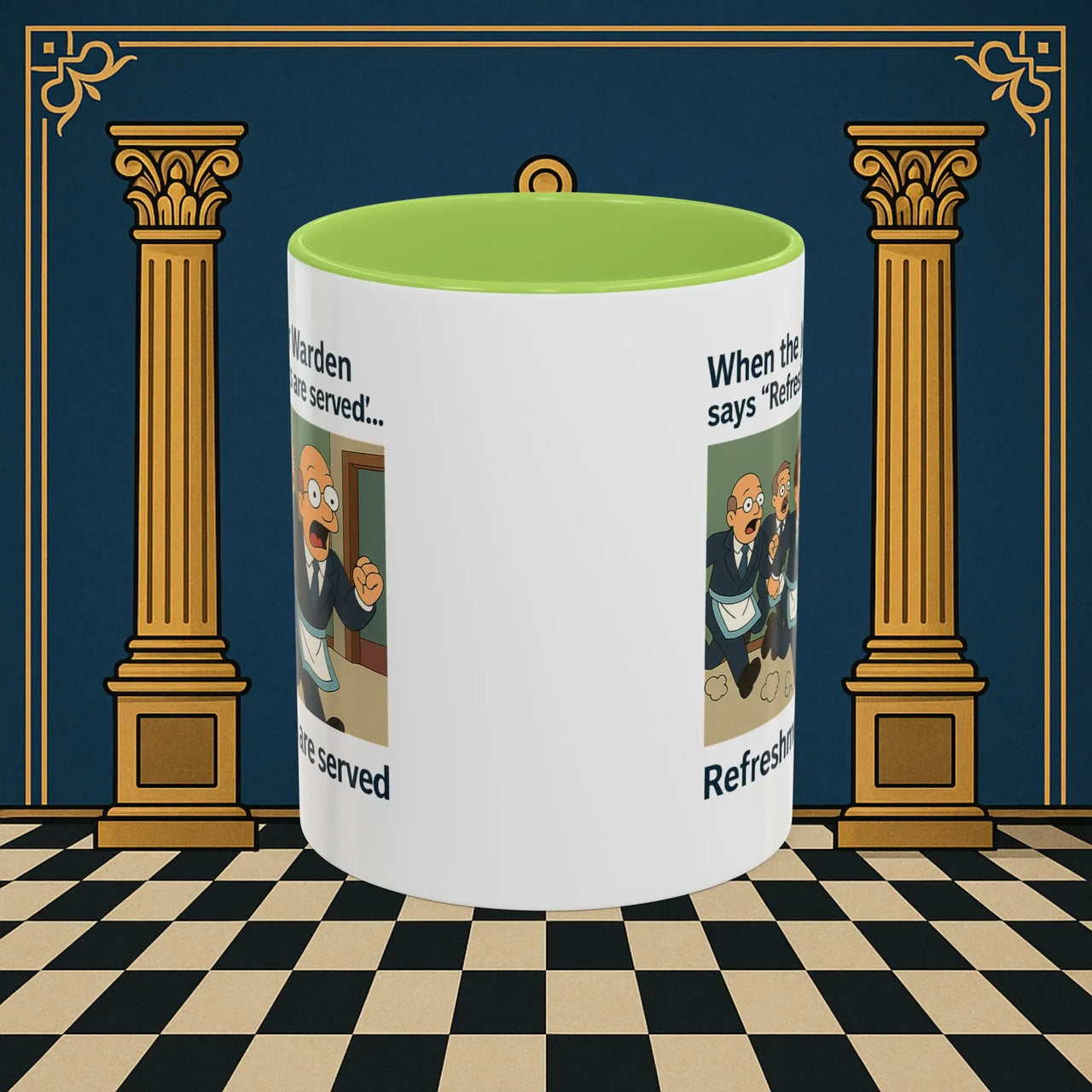Masonic Mugs Ready to Go – Refreshments Are Served (Accent Coloured 11oz Mug) Printify