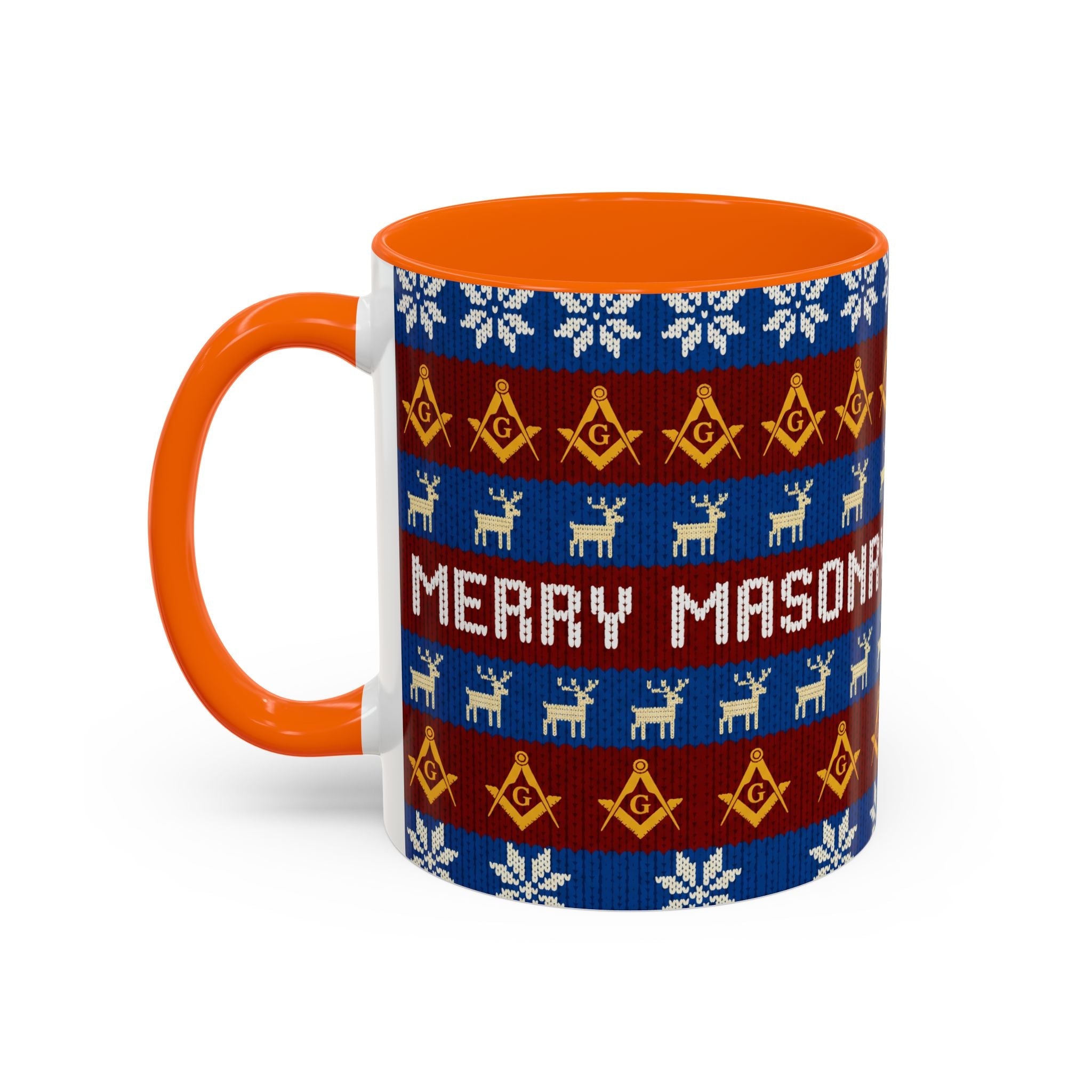 Masonry Merry Coffee Mug — Festive Freemason Holiday Ugly Sweater Design Printify