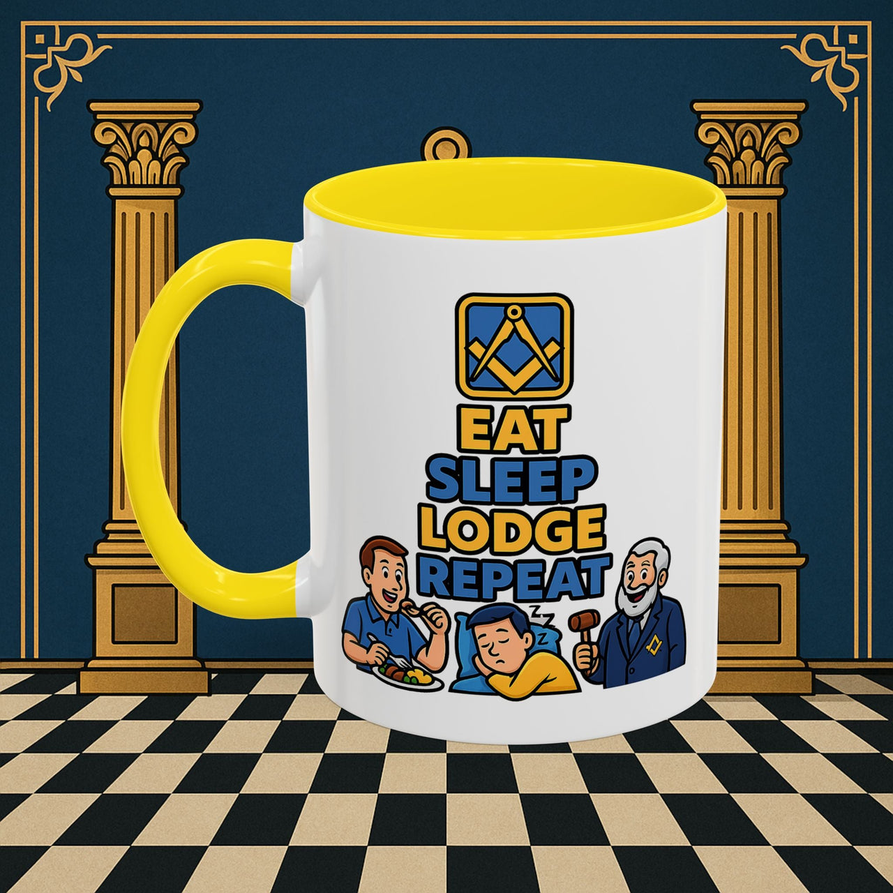 Masonic Mugs Ready to Go – Eat Sleep Lodge Repeat (Accent Coloured 11oz Mug) Printify