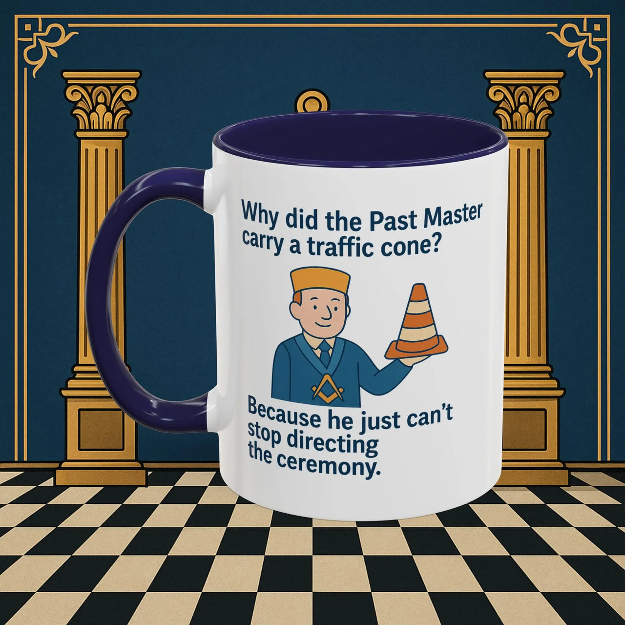 Masonic Mugs Ready to Go – Past Master with a Traffic Cone (Accent Coloured 11oz Mug) Printify