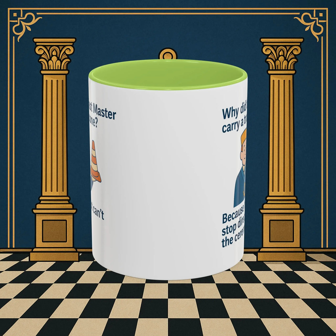 Masonic Mugs Ready to Go – Past Master with a Traffic Cone (Accent Coloured 11oz Mug) Printify