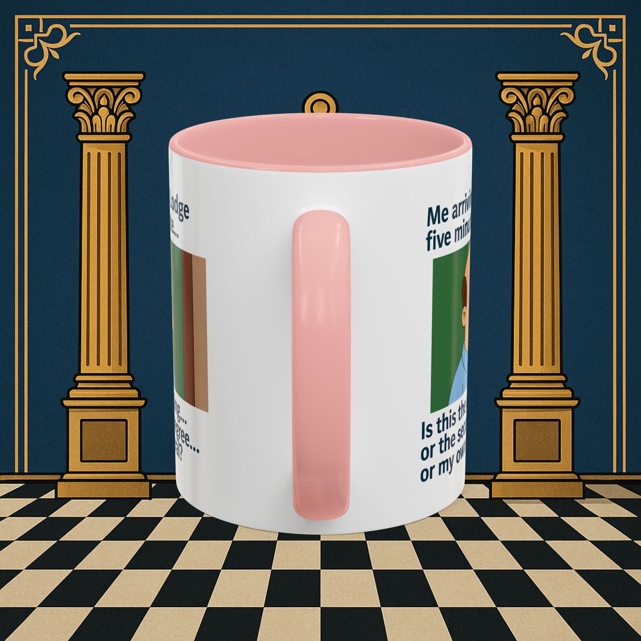 Masonic Mugs Ready to Go – Five Minutes Late (Accent Coloured 11oz Mug) Printify