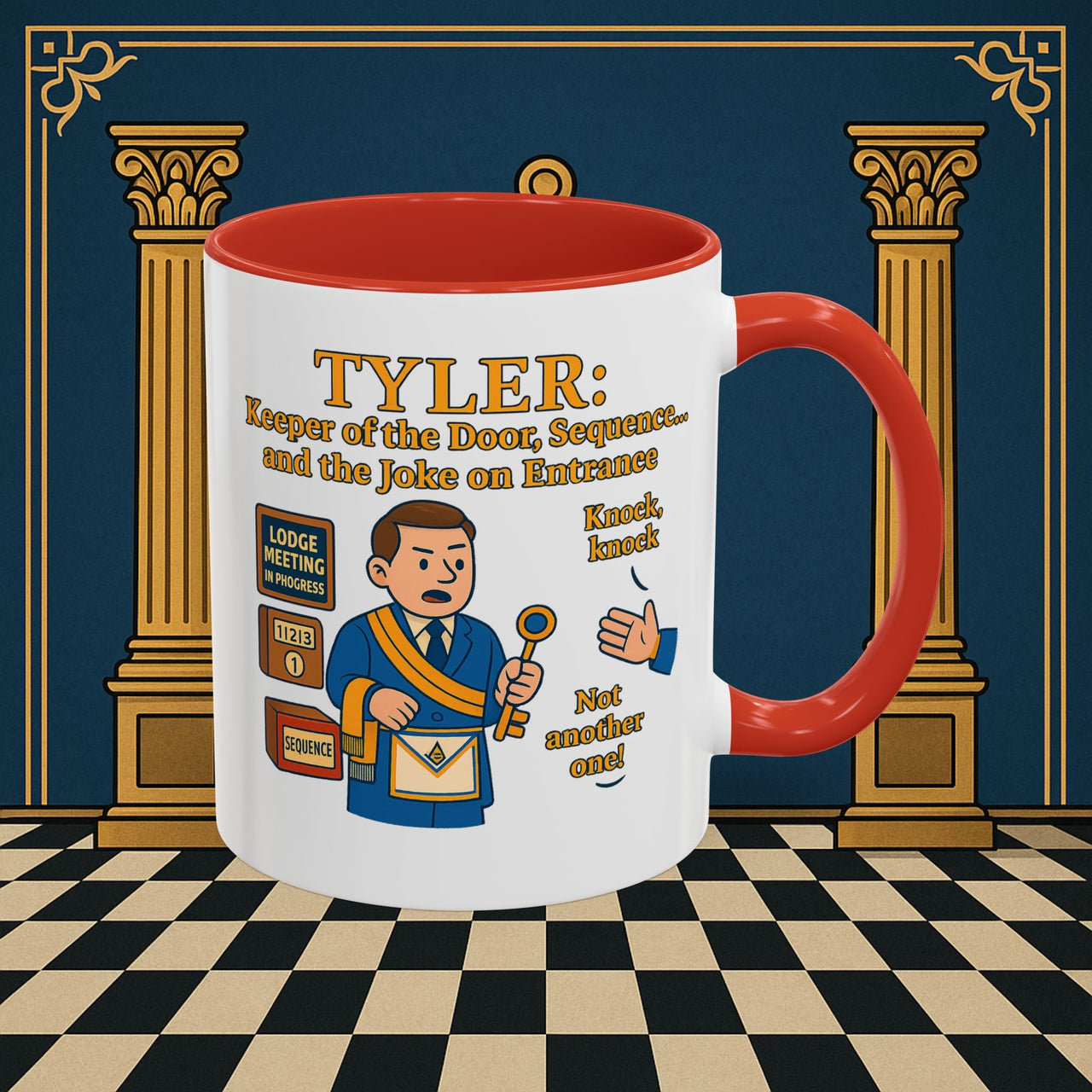 Masonic Mugs - Tyler's Doorway Dilemma - Tyler Printify