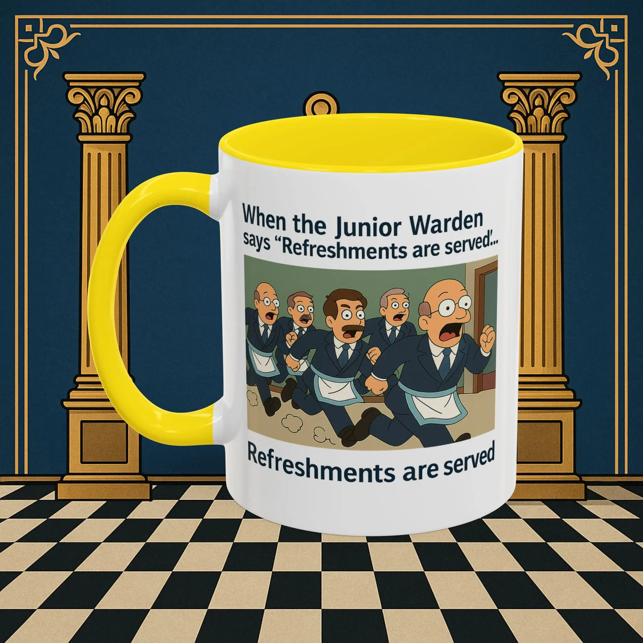 Masonic Mugs Ready to Go – Refreshments Are Served (Accent Coloured 11oz Mug) Printify