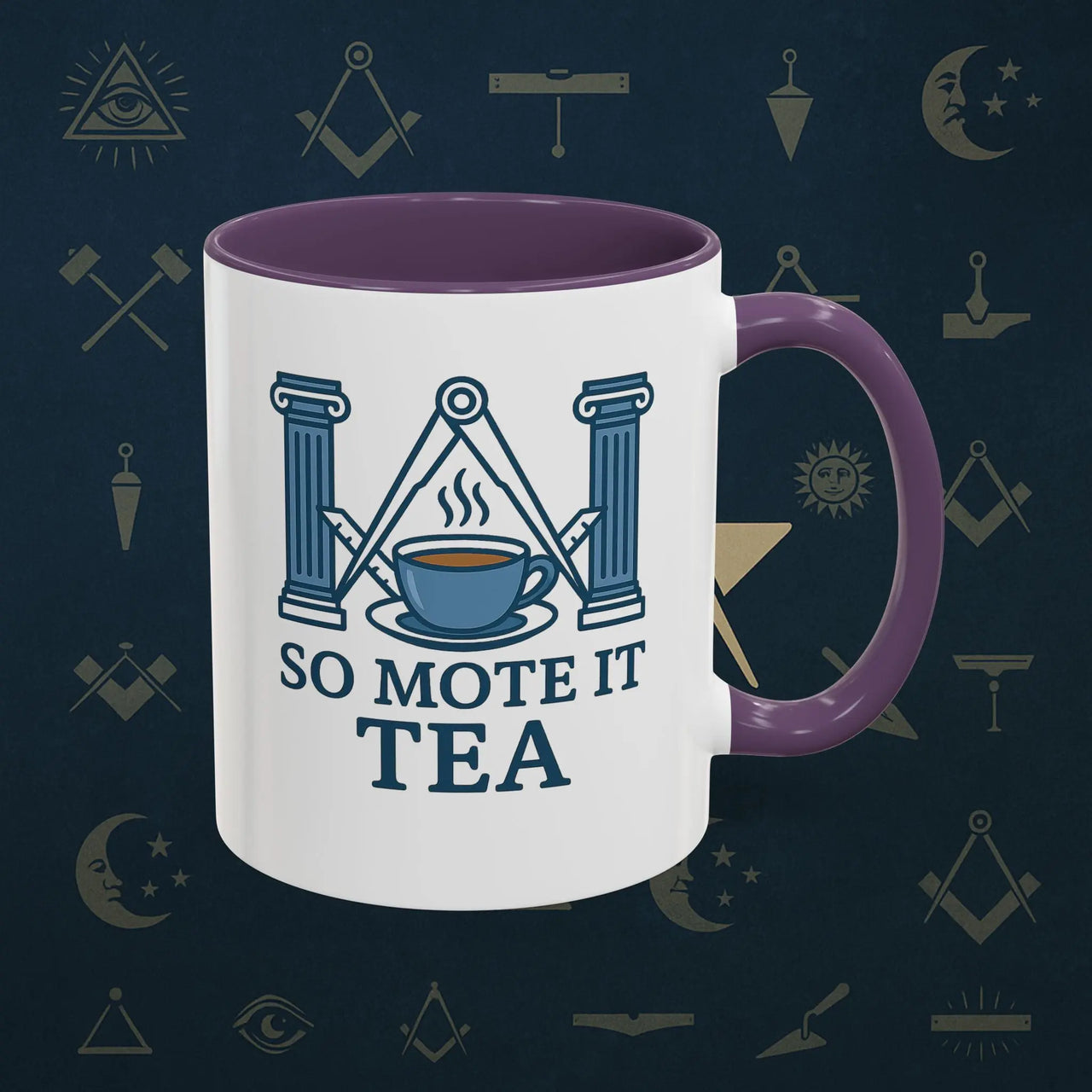 Masonic Mugs Ready to Go – So Mote It Tea (Accent Coloured 11oz Mug) Printify