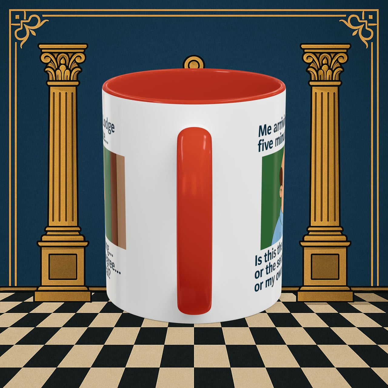 Masonic Mugs Ready to Go – Five Minutes Late (Accent Coloured 11oz Mug) Printify