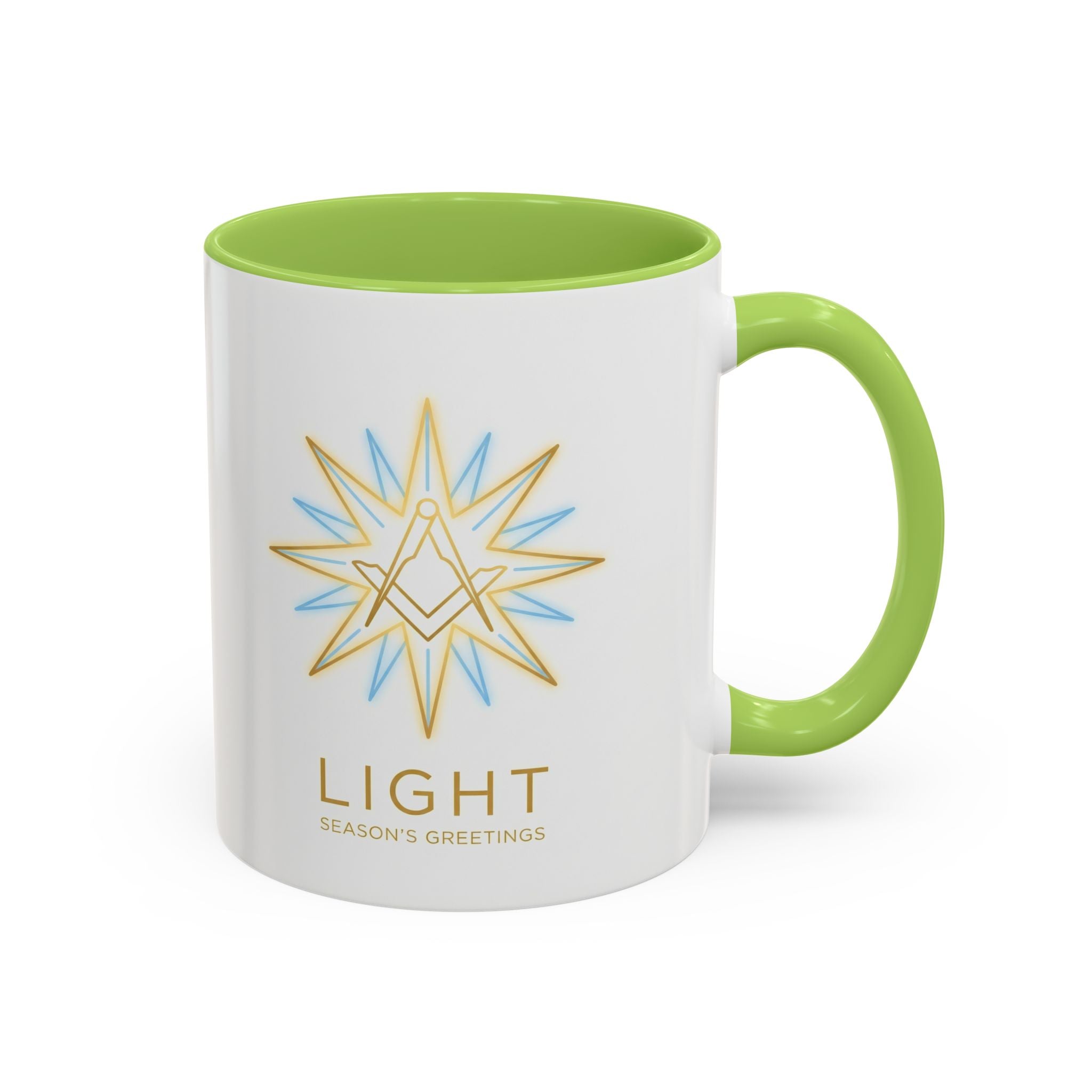 Light Season's Greetings Accent Coffee Mug — Holiday Star Emblem Masonic Mugs