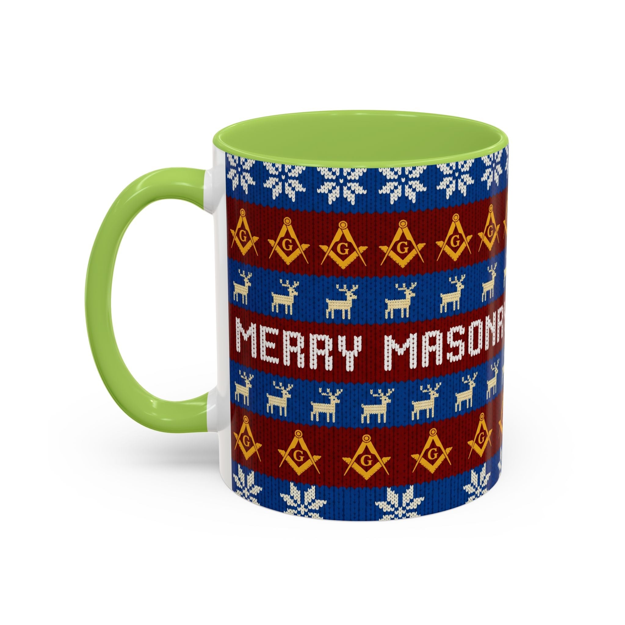 Masonry Merry Coffee Mug — Festive Freemason Holiday Ugly Sweater Design Printify