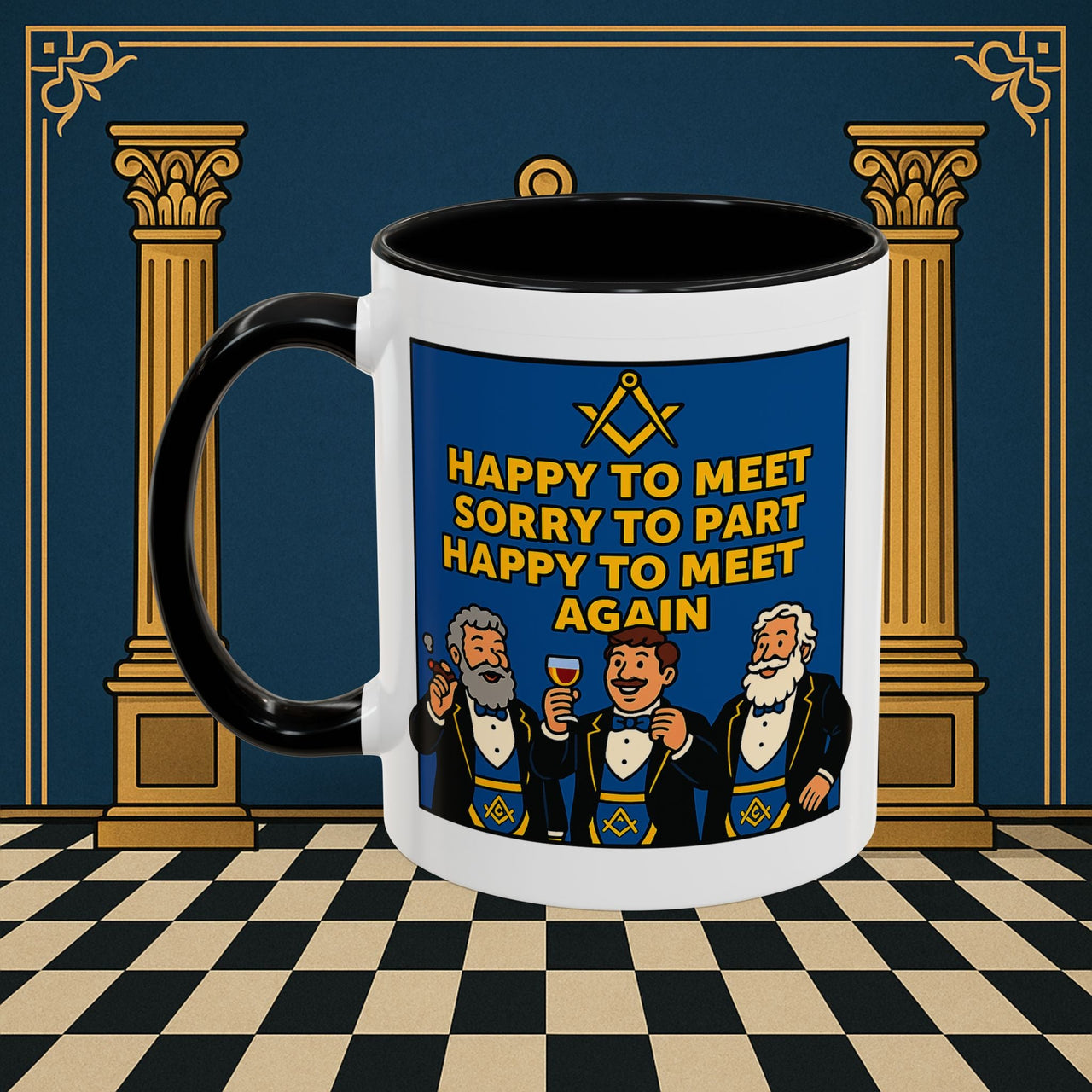 Masonic Mugs Ready to Go – Happy to Meet Again (Accent Coloured 11oz Mug) Printify
