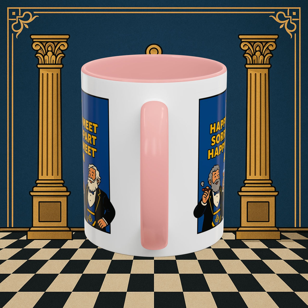 Masonic Mugs Ready to Go – Happy to Meet Again (Accent Coloured 11oz Mug) Printify