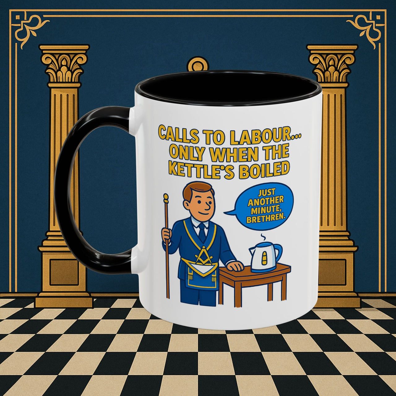 Masonic Mugs - Masonic Tea Break: Fraternal Humor in Comic Book Style, Junior Warden Printify