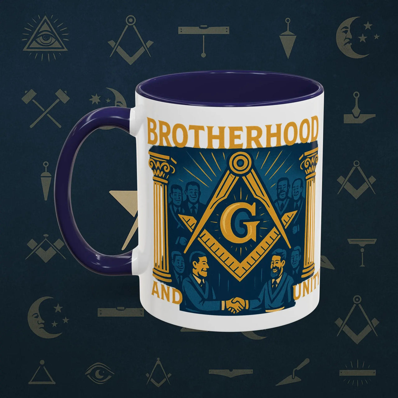 Masonic Mugs Ready to Go – Brotherhood and Unity (Accent Coloured 11oz Mug) Printify