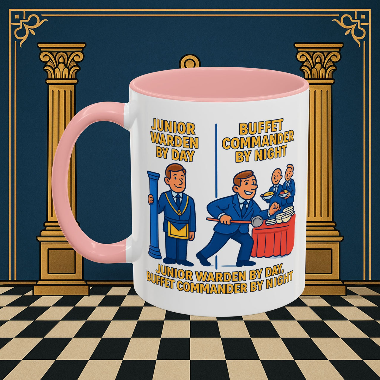 Masonic Mugs - Day/Night Professional: Dual Persona Comic Illustration, Junior Warden Printify