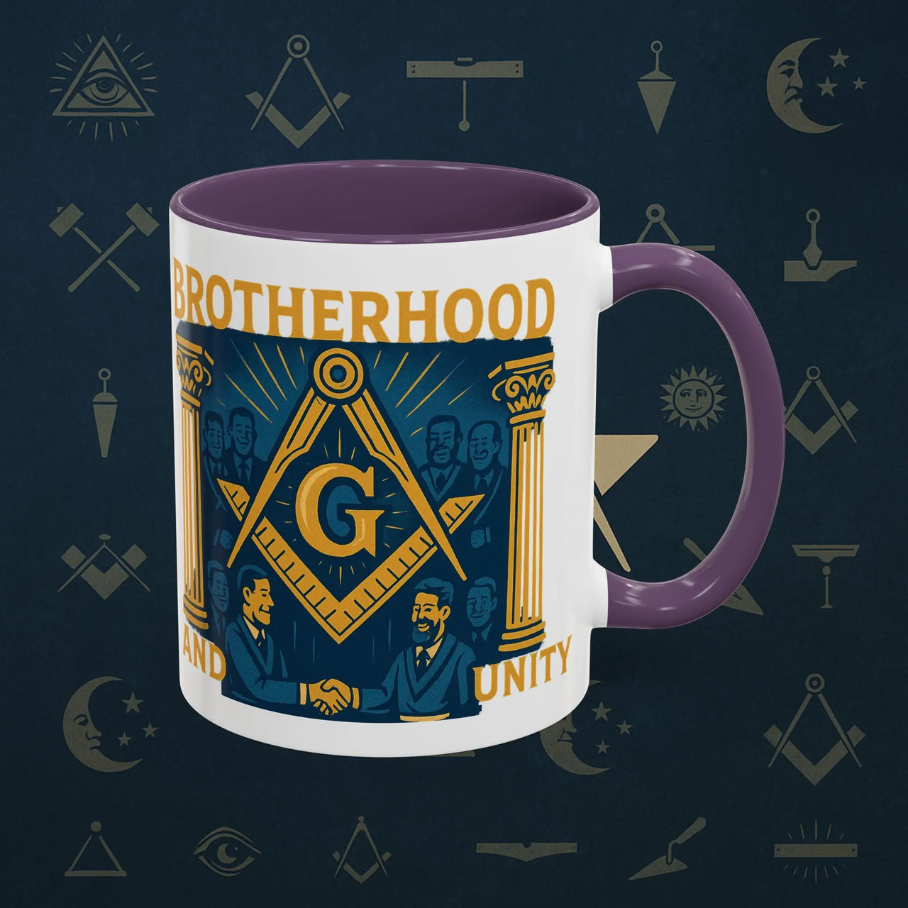 Masonic Mugs Ready to Go – Brotherhood and Unity (Accent Coloured 11oz Mug) Printify