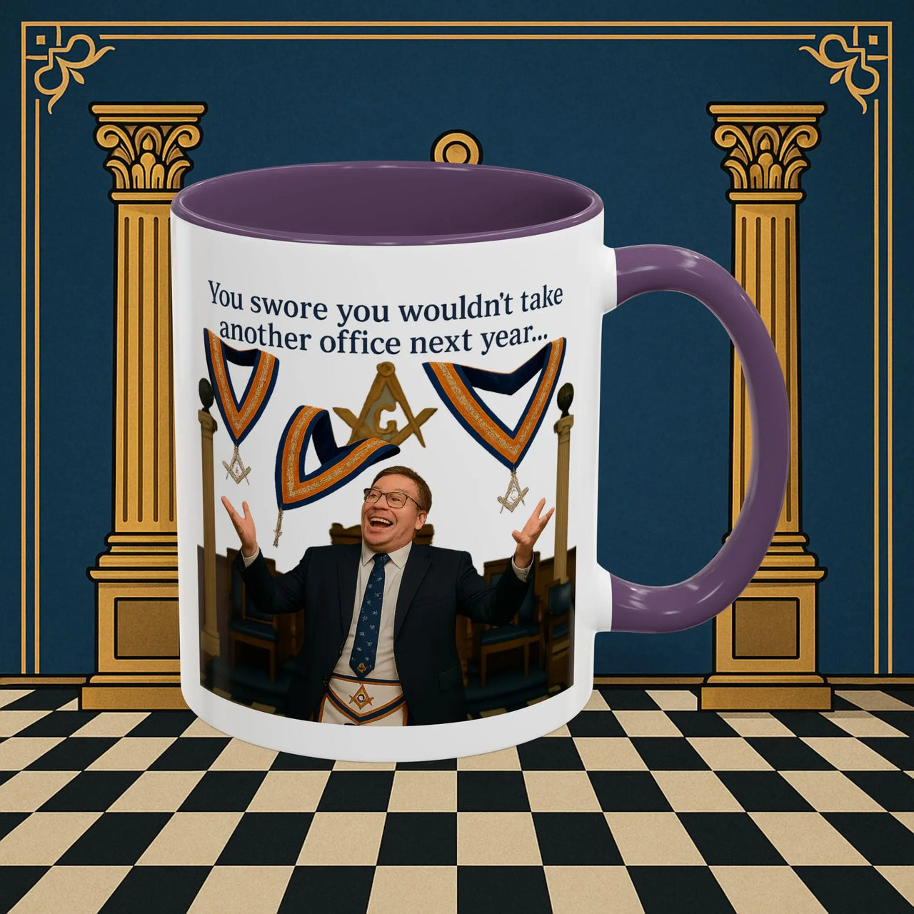 Masonic Mugs Ready to Go – Another Office? Go On Then… (Accent Coloured 11oz Mug) Printify