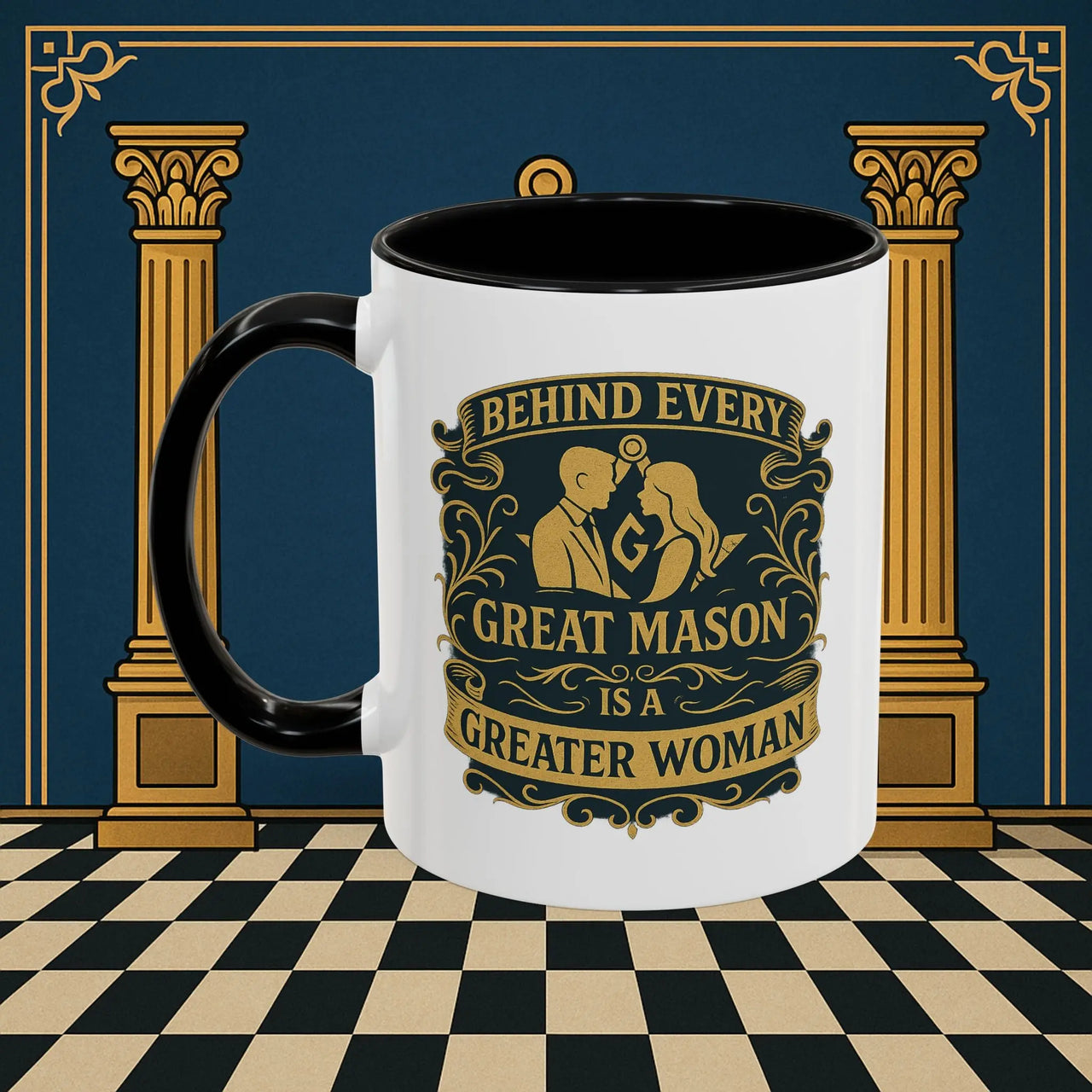 Masonic Mugs – Behind Every Great Mason (Accent Coloured 11oz Mug) Printify