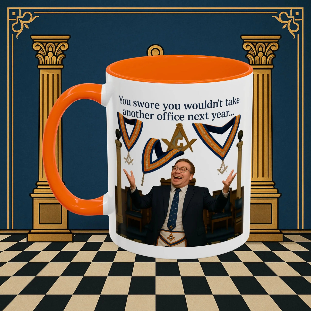 Masonic Mugs Ready to Go – Another Office? Go On Then… (Accent Coloured 11oz Mug) Printify
