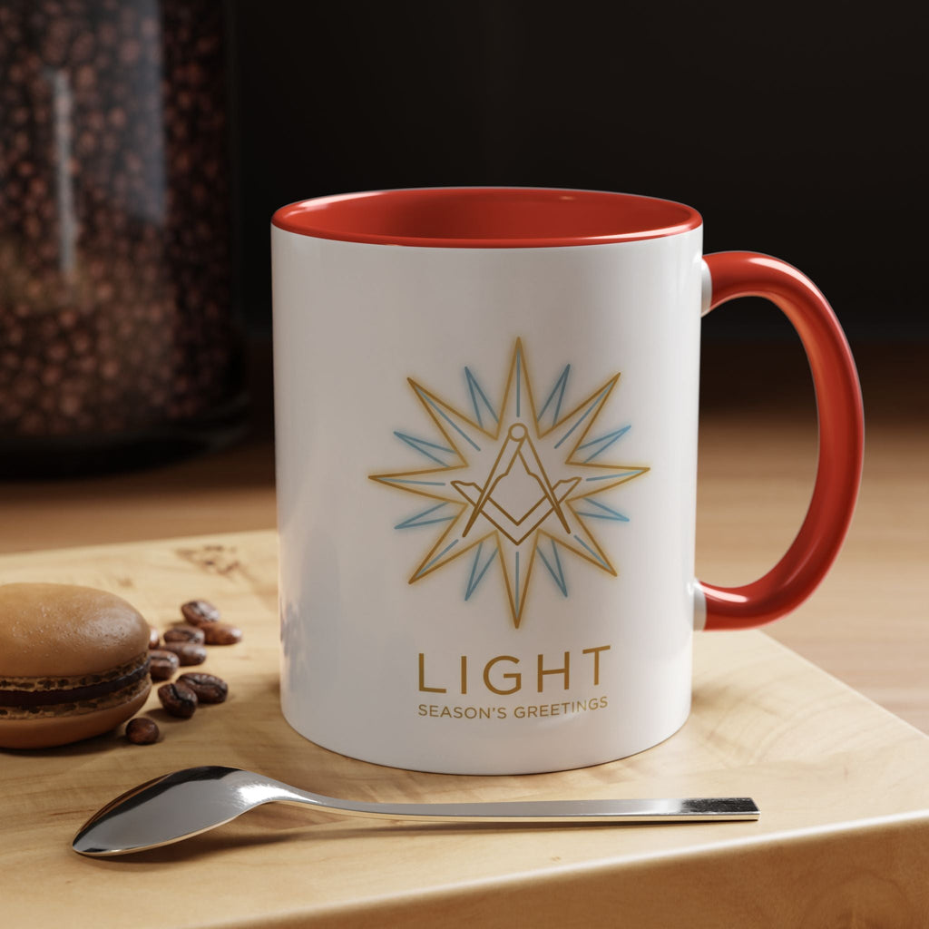 Light Season's Greetings Accent Coffee Mug — Holiday Star Emblem Masonic Mugs