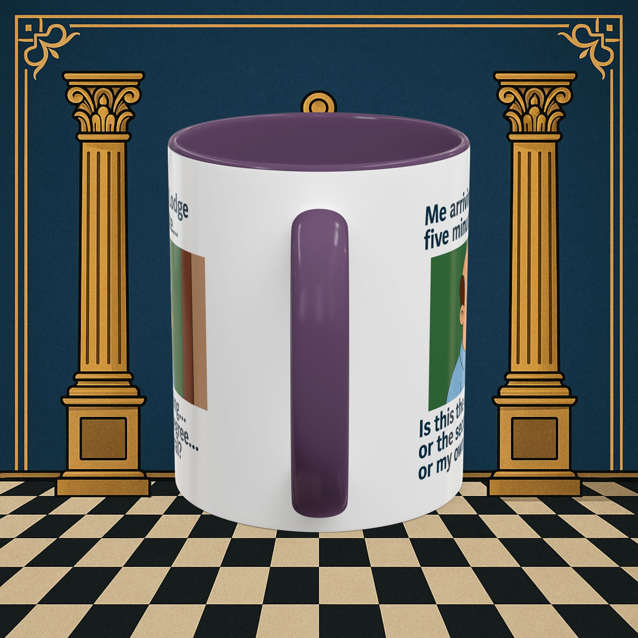 Masonic Mugs Ready to Go – Five Minutes Late (Accent Coloured 11oz Mug) Printify
