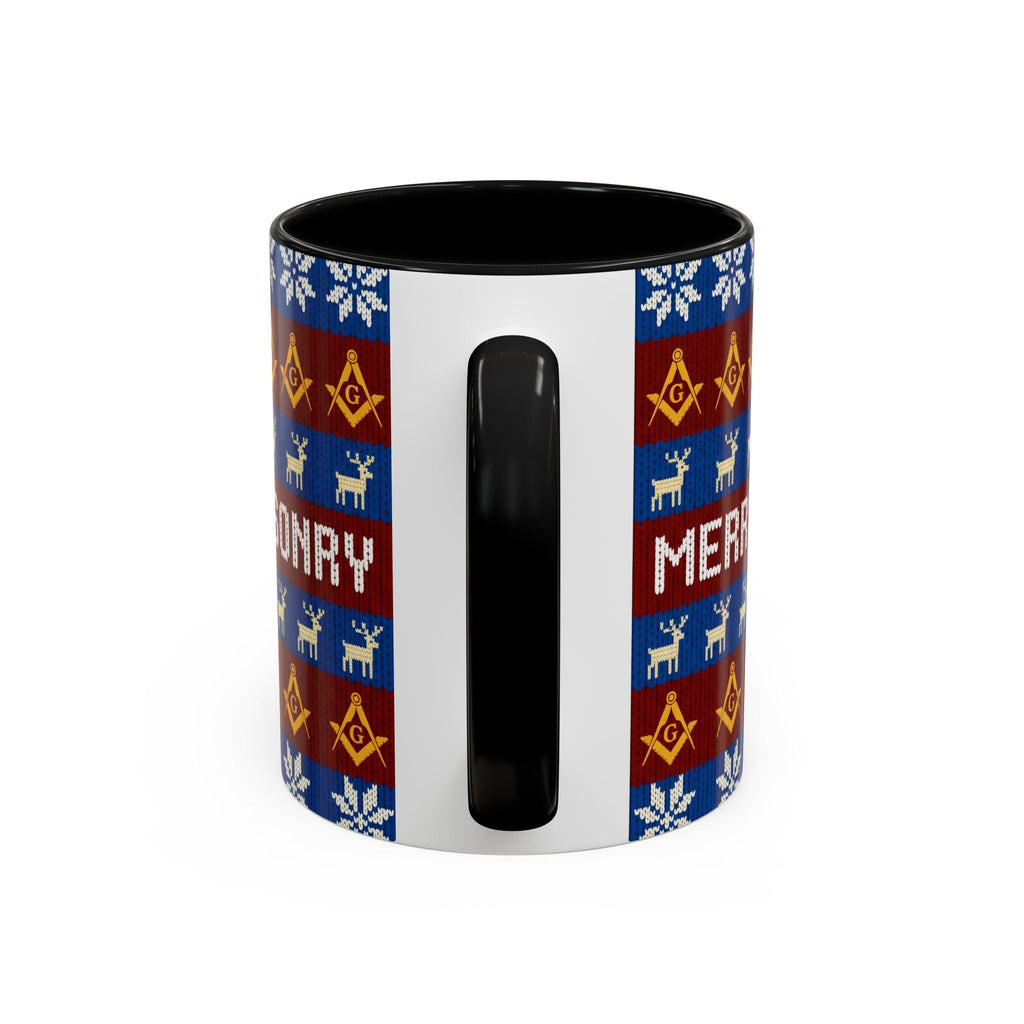 Masonry Merry Coffee Mug — Festive Freemason Holiday Ugly Sweater Design Printify
