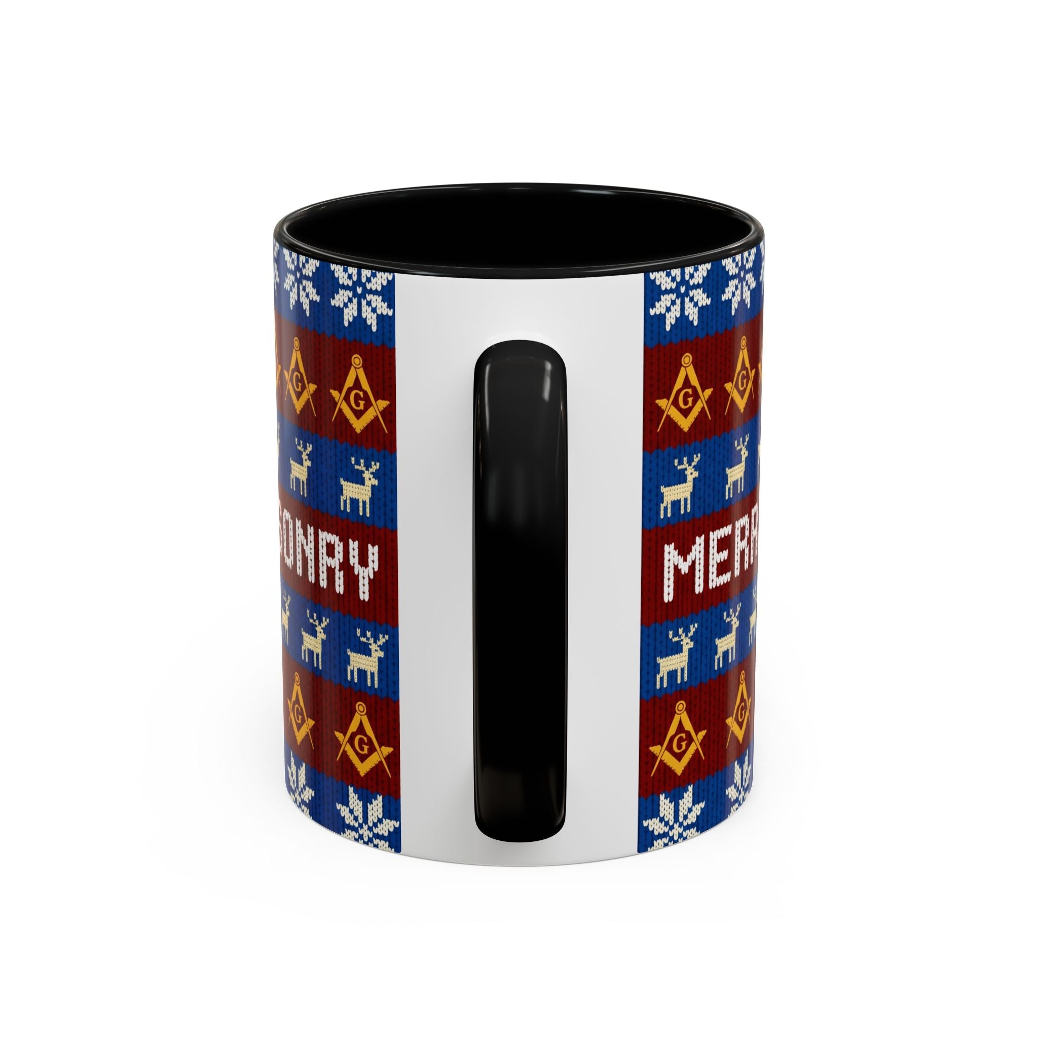Masonry Merry Coffee Mug — Festive Freemason Holiday Ugly Sweater Design Printify