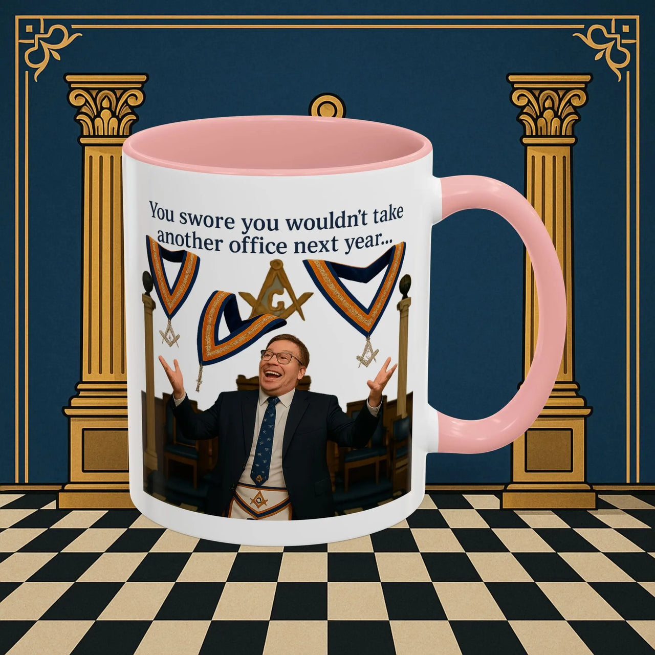 Masonic Mugs Ready to Go – Another Office? Go On Then… (Accent Coloured 11oz Mug) Printify