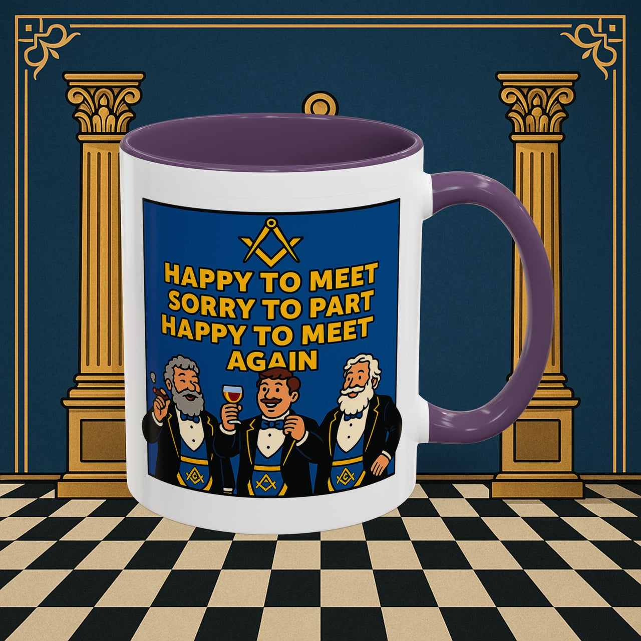 Masonic Mugs Ready to Go – Happy to Meet Again (Accent Coloured 11oz Mug) Printify