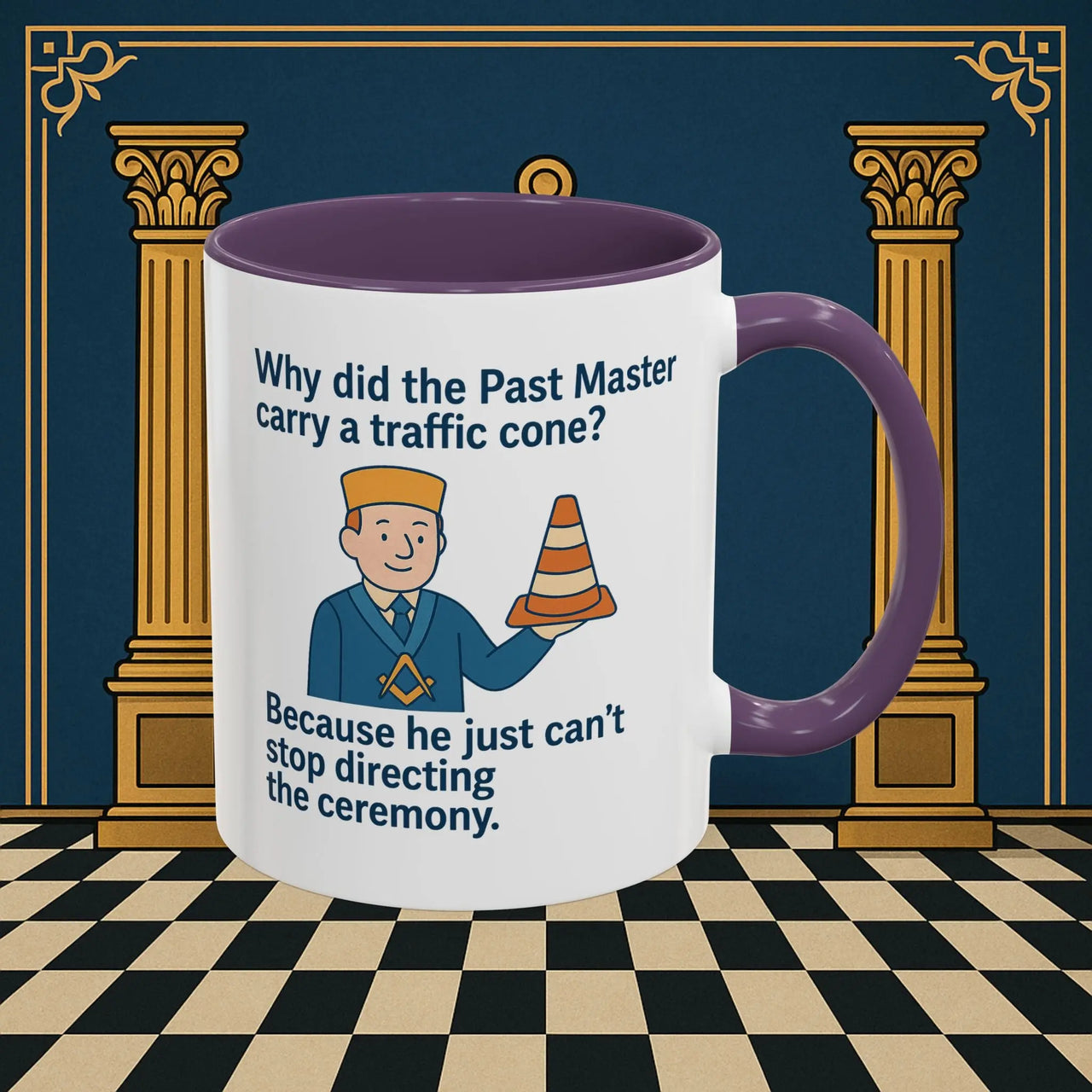 Masonic Mugs Ready to Go – Past Master with a Traffic Cone (Accent Coloured 11oz Mug) Printify