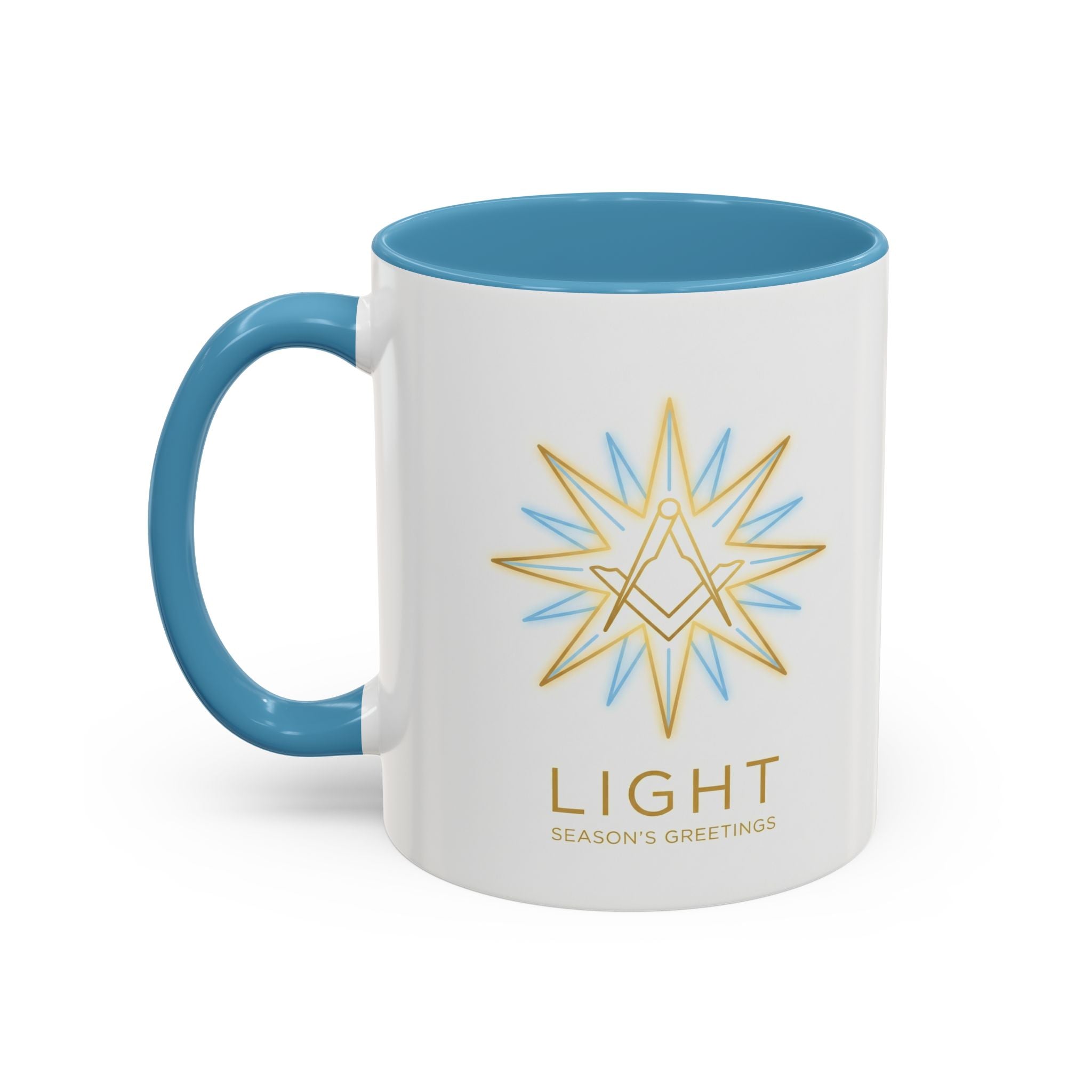 Light Season's Greetings Accent Coffee Mug — Holiday Star Emblem Masonic Mugs