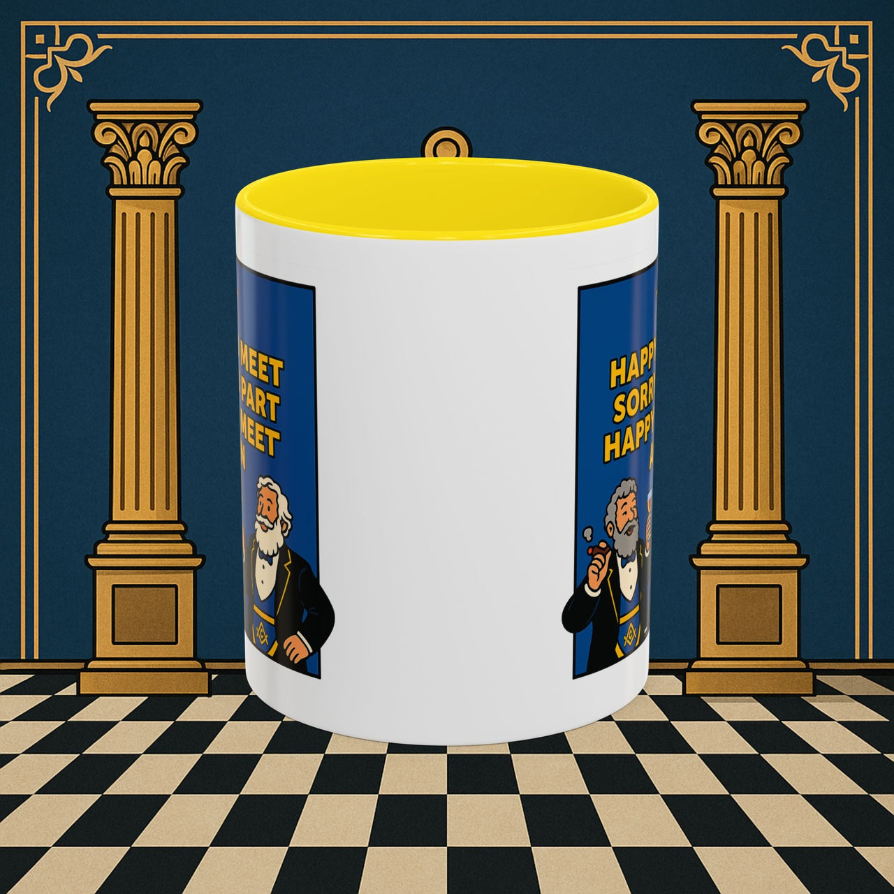 Masonic Mugs Ready to Go – Happy to Meet Again (Accent Coloured 11oz Mug) Printify