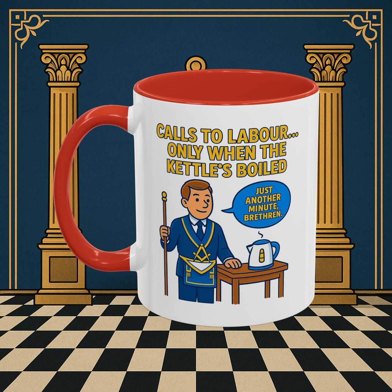 Masonic Mugs - Masonic Tea Break: Fraternal Humor in Comic Book Style, Junior Warden Printify