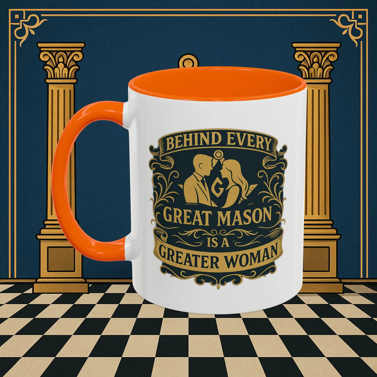 Masonic Mugs – Behind Every Great Mason (Accent Coloured 11oz Mug) Printify