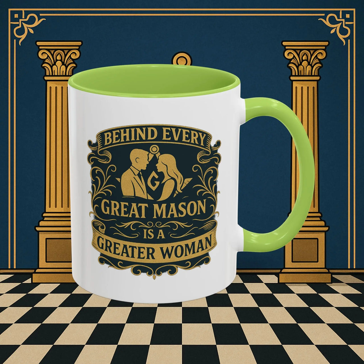Masonic Mugs – Behind Every Great Mason (Accent Coloured 11oz Mug) Printify