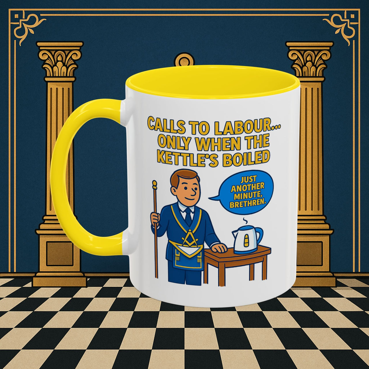 Masonic Mugs - Masonic Tea Break: Fraternal Humor in Comic Book Style, Junior Warden Printify