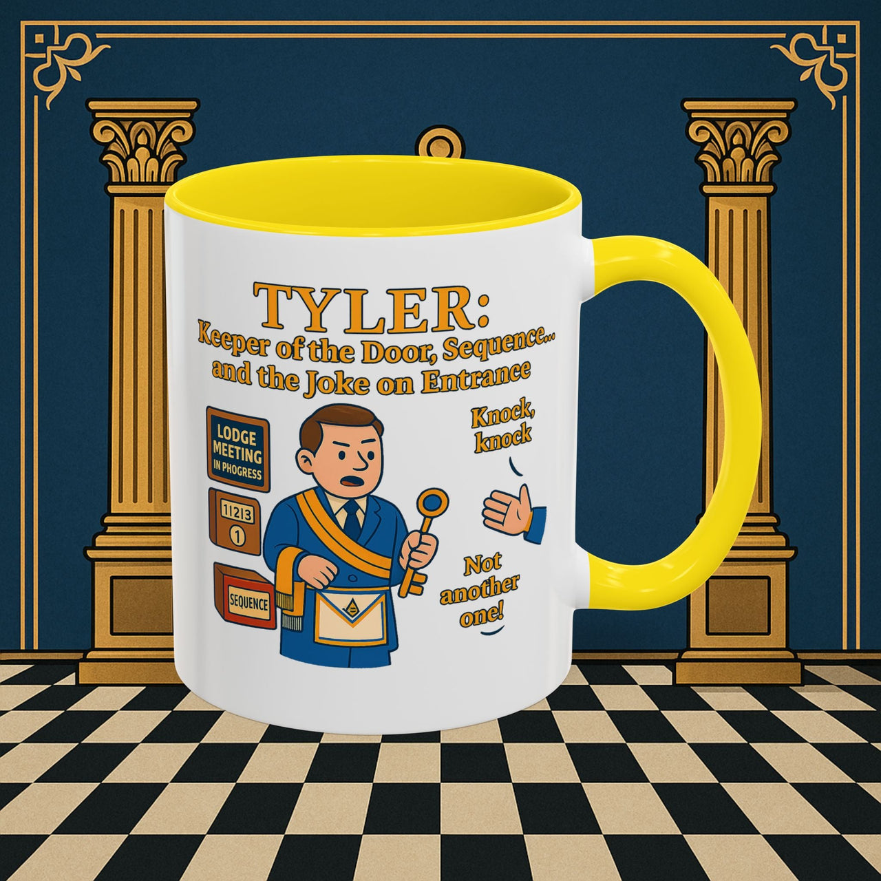 Masonic Mugs - Tyler's Doorway Dilemma - Tyler Printify