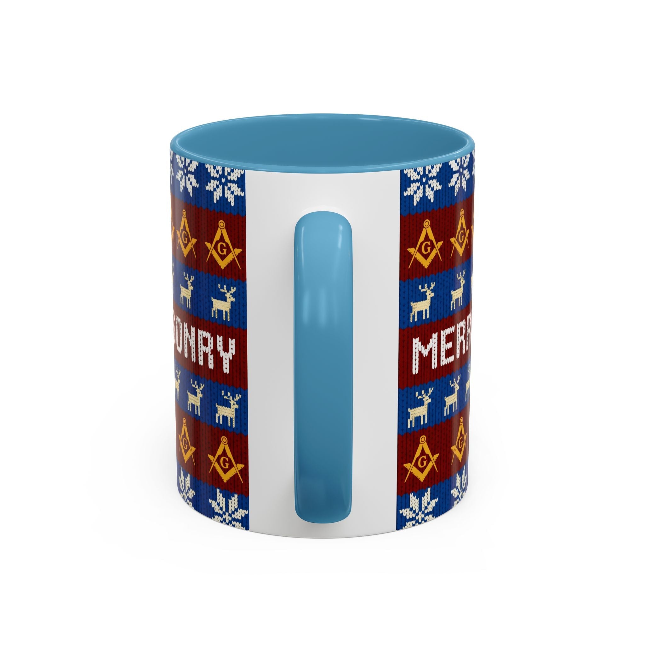Masonry Merry Coffee Mug — Festive Freemason Holiday Ugly Sweater Design Printify