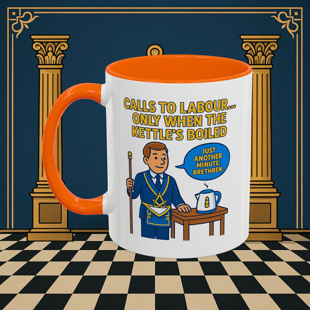 Masonic Mugs - Masonic Tea Break: Fraternal Humor in Comic Book Style, Junior Warden Printify
