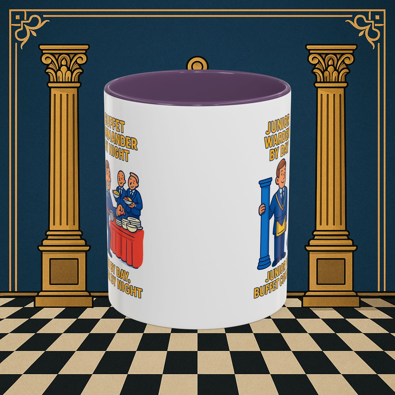 Masonic Mugs - Day/Night Professional: Dual Persona Comic Illustration, Junior Warden Printify