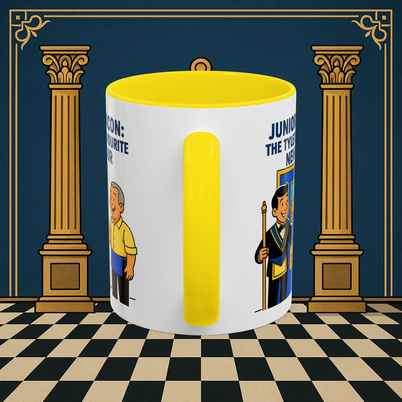 Masonic Mugs - Junior Deacon: Tea Break Truce, Masonic Brotherhood Cartoon, Junior Deacon Printify
