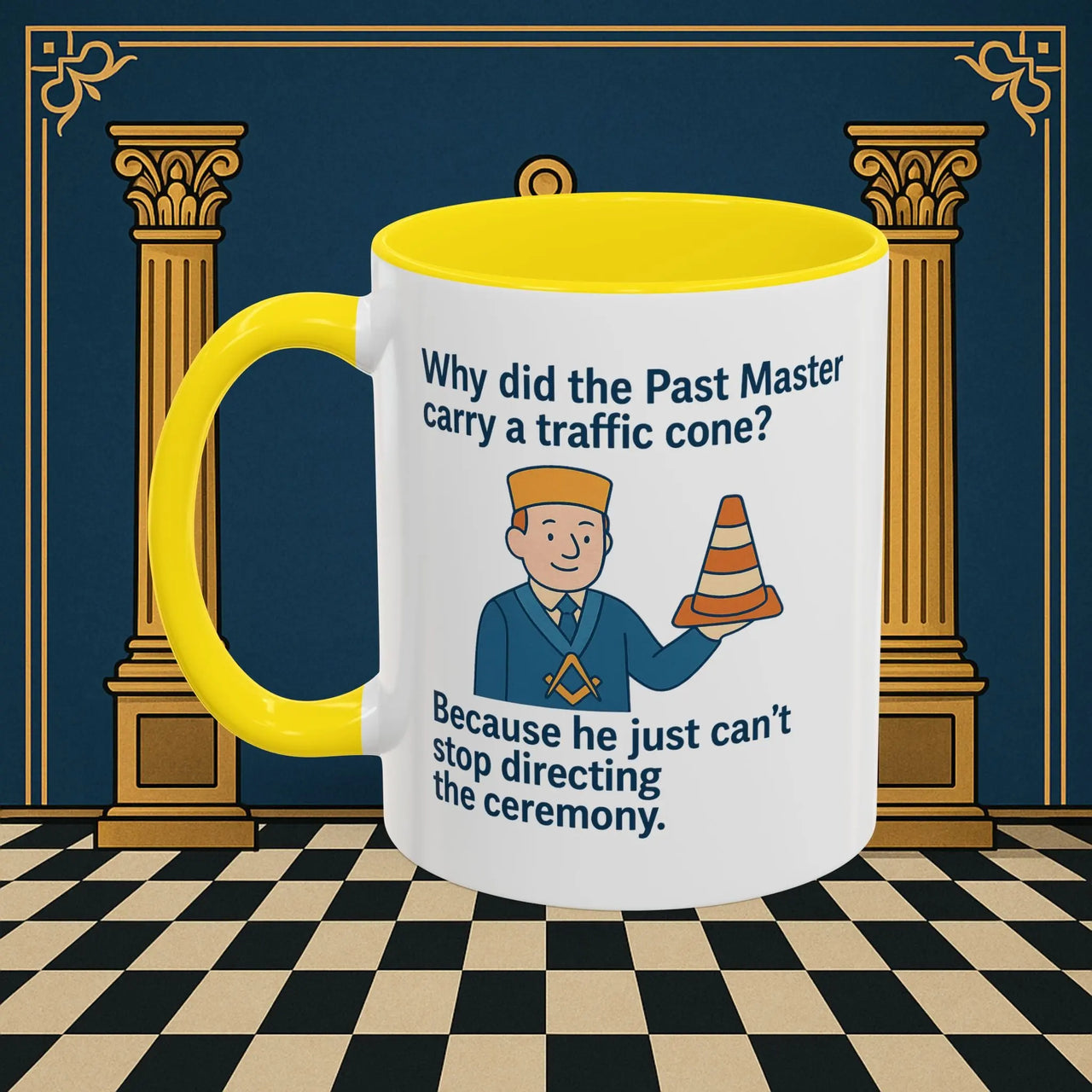Masonic Mugs Ready to Go – Past Master with a Traffic Cone (Accent Coloured 11oz Mug) Printify