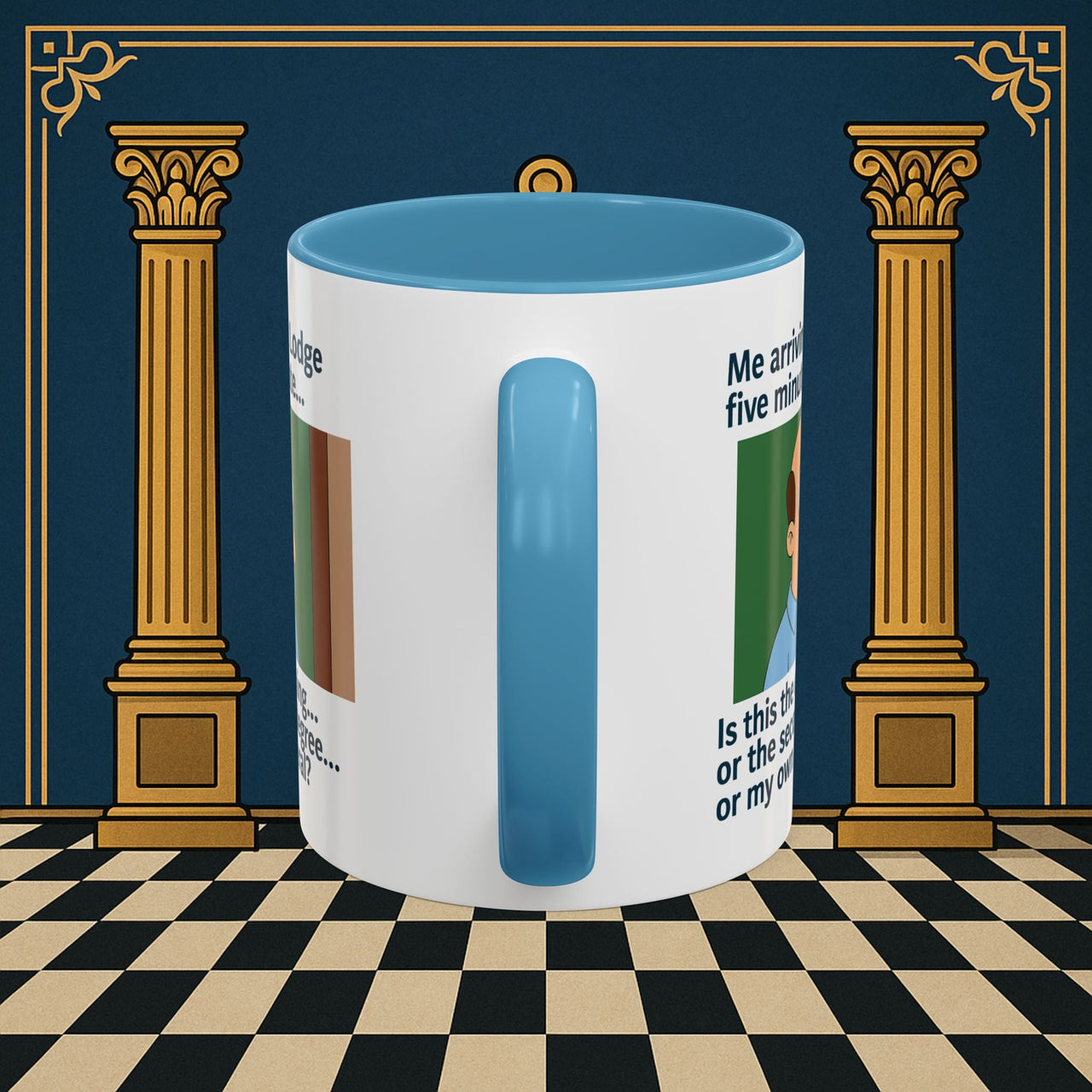 Masonic Mugs Ready to Go – Five Minutes Late (Accent Coloured 11oz Mug) Printify