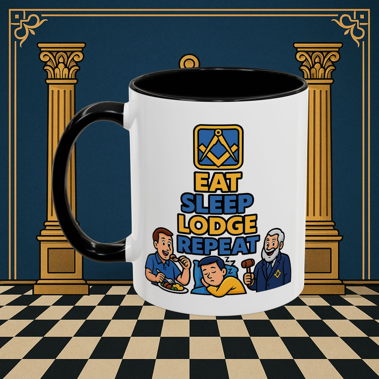 Masonic Mugs Ready to Go – Eat Sleep Lodge Repeat (Accent Coloured 11oz Mug) Printify