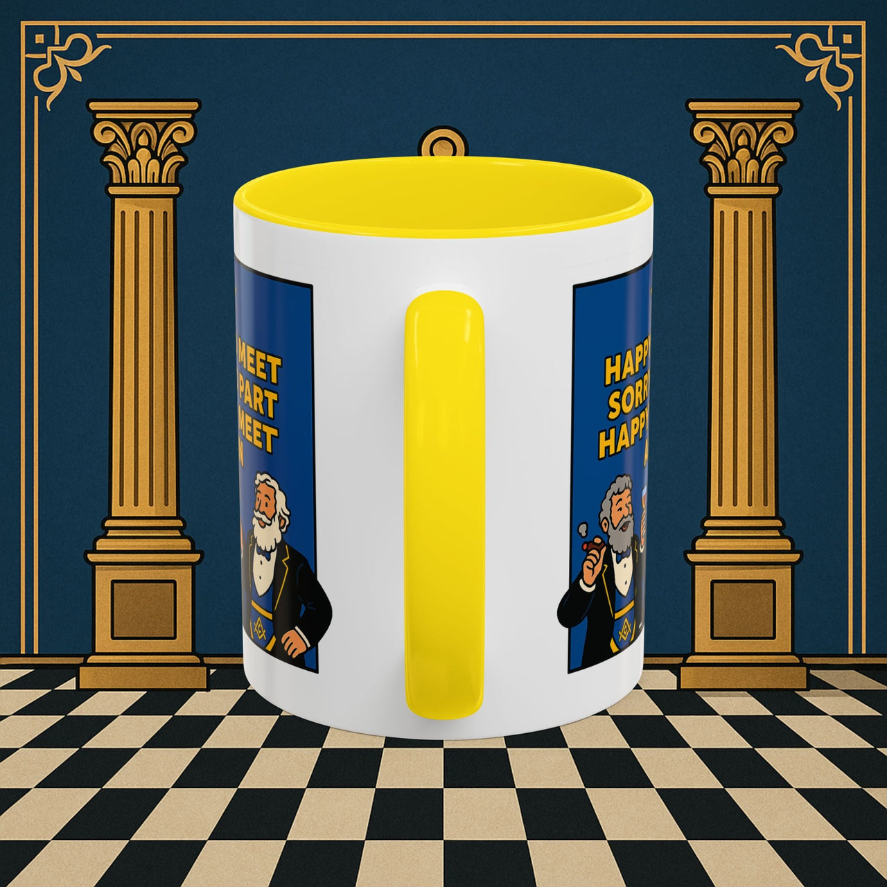 Masonic Mugs Ready to Go – Happy to Meet Again (Accent Coloured 11oz Mug) Printify