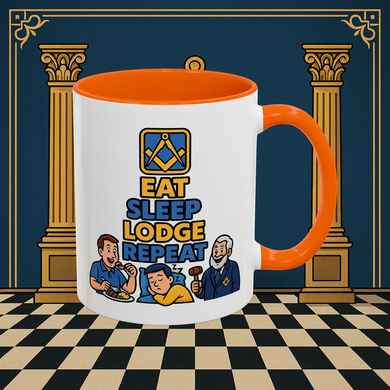 Masonic Mugs Ready to Go – Eat Sleep Lodge Repeat (Accent Coloured 11oz Mug) Printify