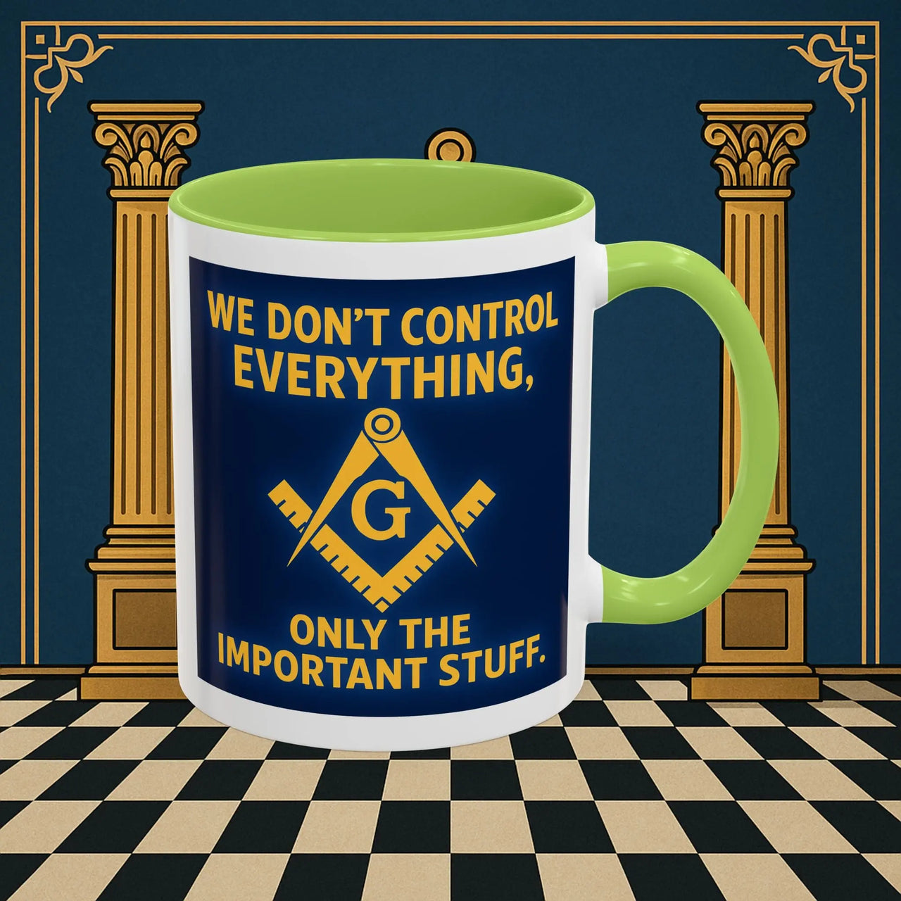 Masonic Mugs Ready to Go – Only the Important Stuff (Accent Coloured 11oz Mug) Printify