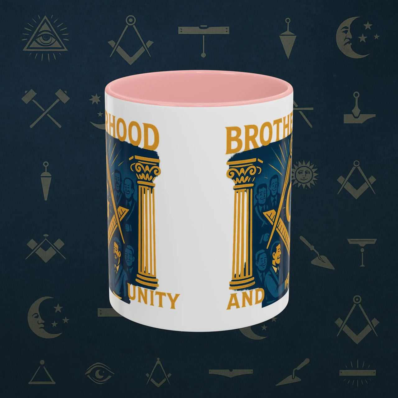 Masonic Mugs Ready to Go – Brotherhood and Unity (Accent Coloured 11oz Mug) Printify