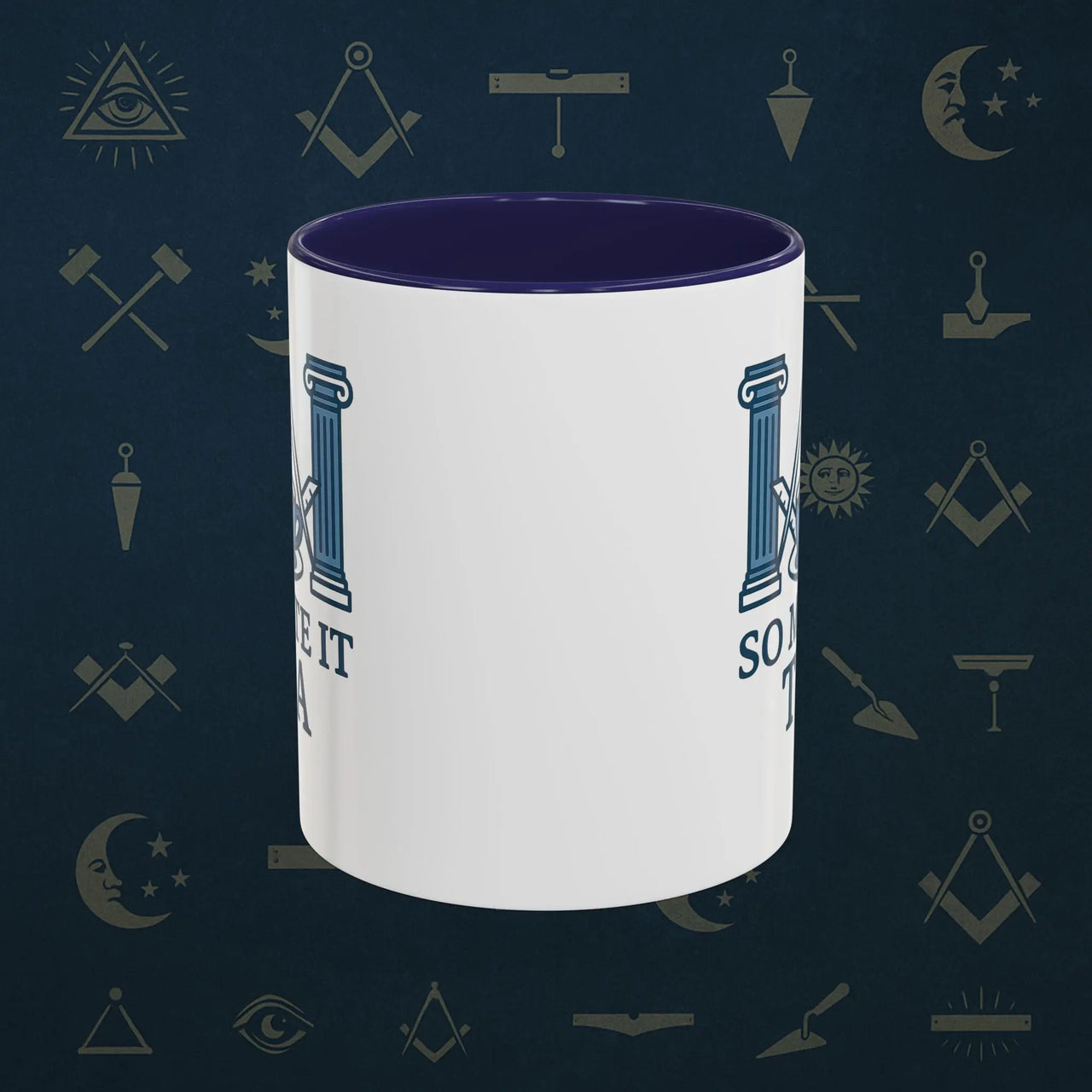 Masonic Mugs Ready to Go – So Mote It Tea (Accent Coloured 11oz Mug) Printify