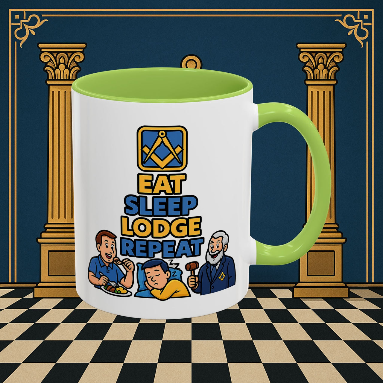 Masonic Mugs Ready to Go – Eat Sleep Lodge Repeat (Accent Coloured 11oz Mug) Printify
